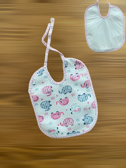 Neşeli Fil Desen Arkası Naylon İp Bağlamalı Önlük Pembe ürün görseli