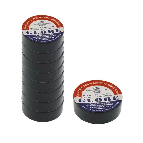 Globe İzole Bant Siyah 10 lu Paket PVC Elektrik Izolasyon Bandı - 3