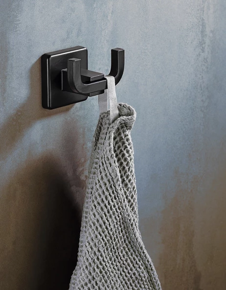 SAS Ömür Boyu Paslanmaz İki Kancalı Havlu Ve Bornoz Askılığı Siyah D-008 ürün görseli