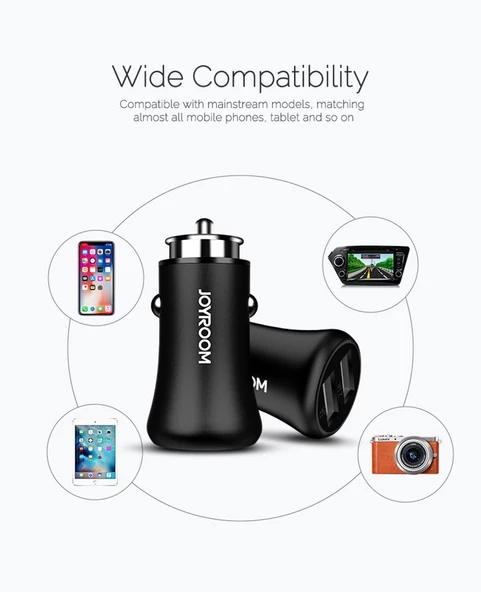 Joyroom JR-F635 5V 3.1A Akıllı Araç Şarj Çift USB Portu Hızlı Şarj Koruma - 2