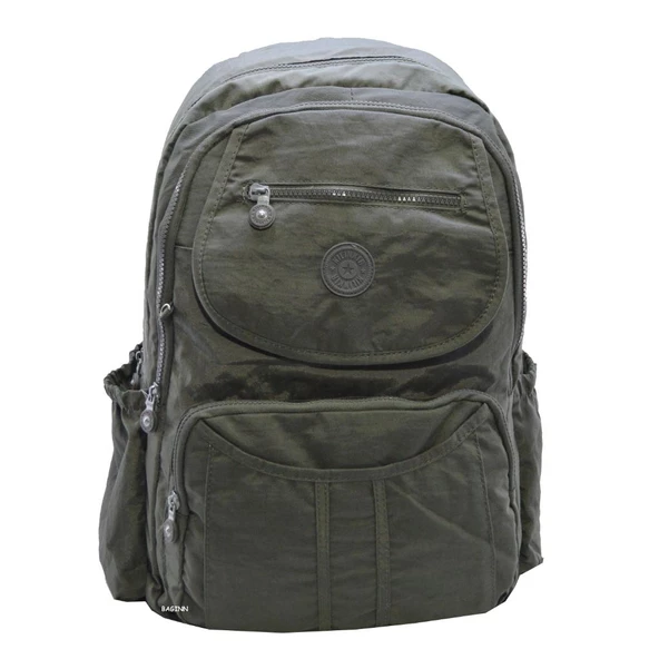 Klinkır Bayan Sırt Çantası Çok Cepli Yağmura Dayanıklı Hafif Kumaş Yeşil Renk Okul Çantası - 12