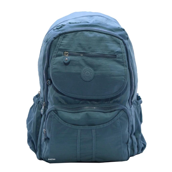 Klinkır Bayan Sırt Çantası Çok Cepli Yağmura Dayanıklı Hafif Kumaş Yeşil Renk Okul Çantası - 9