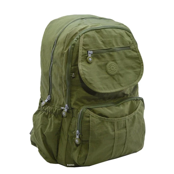 Klinkır Bayan Sırt Çantası Çok Cepli Yağmura Dayanıklı Hafif Kumaş Yeşil Renk Okul Çantası - 2