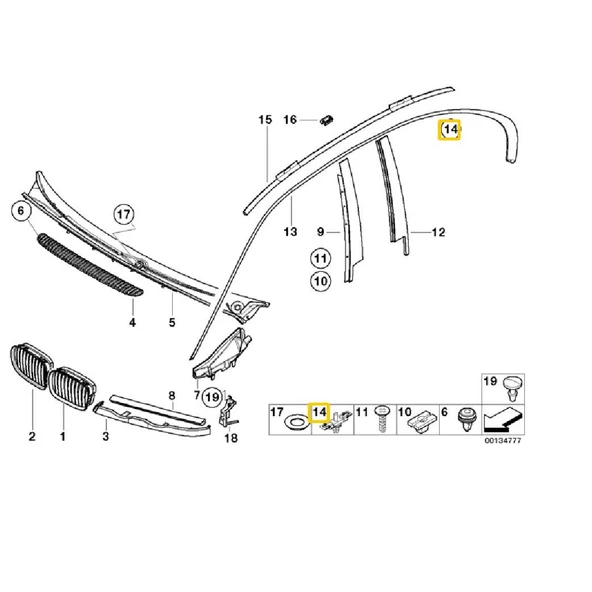 BMW E46 YAN CAM YAĞMUR OLUK KLİPSİ 5 ADET 51138204858 VE 51134501967 - Resim 2
