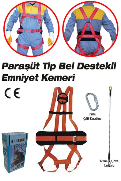 Safeset Paraşüt Tipi Emniyet Kemeri Bel Destekli