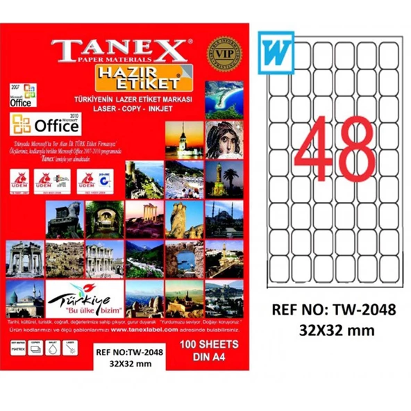 Tanex Laser Etiket 32*32 Tw-2048