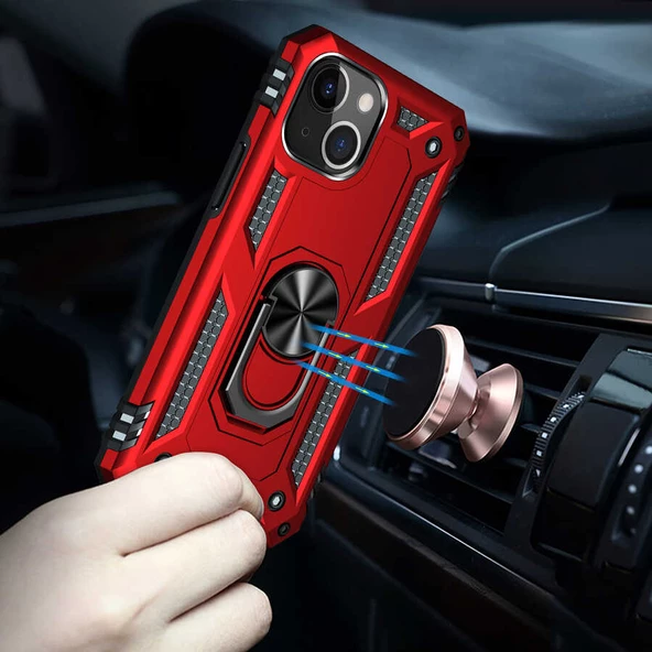 Apple iPhone 13 Kılıf Zore Vega Yüzük Standlı Zırh Kılıf - 12