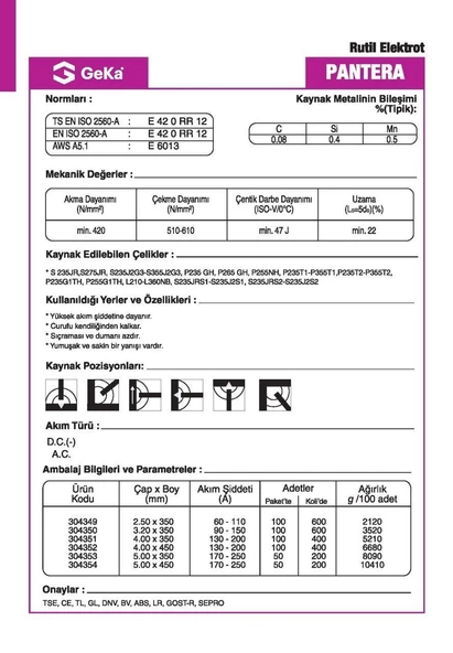 GeKa Lotus Rutil Kaynak Elektrotu E6013 - 3.20x350 MM - 2