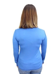 Mavi Boğazlı Viskon T-shirt - 3