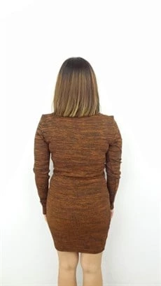 Fitilli Uzun Kollu Taba Elbise - Resim 4