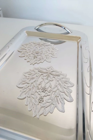 6 Adet Love Krem Fransız Tarzı Modern Bardak Altlığı & Kokteyl Peçetesi - 2