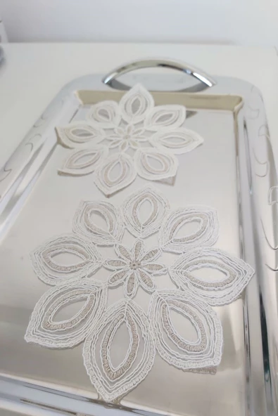 6 Adet Daisy Krem & Gold Fransız Tarzı Modern Bardak Altlığı & Kokteyl Peçetesi - 2