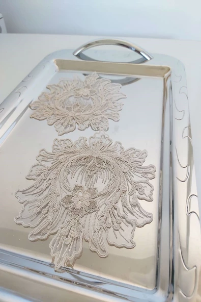 6 Adet Krem & Gold Fransız Tarzı Modern Simli Bardak Altlığı & Kokteyl Peçetesi - 2