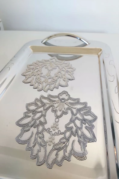 6 Adet Love Gri Fransız Tarzı Modern Bardak Altlığı & Kokteyl Peçetesi - 2