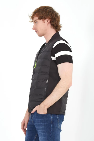 Erkek Regular Fit Bomber Yaka Fermuarlı Cepli Şişme Rahat Spor Yelek - 3