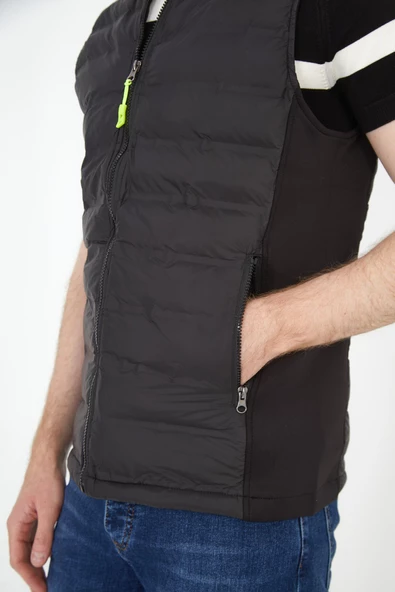 Erkek Regular Fit Bomber Yaka Fermuarlı Cepli Şişme Rahat Spor Yelek - 5