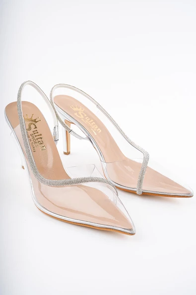 Muggo Sidney Kadın Prenses Taşlı Şeffaf Topuklu Abiye Ayakkabı - 2