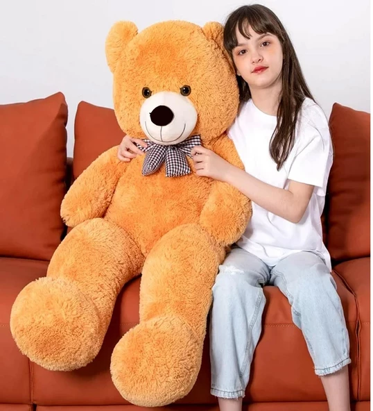 Sevgiliye Özel- Papyonlu 140 Cm Dev BOY Sevimli Peluş Koca Ayı - % 100 Yerli, Pelüş Ayıcık - 5
