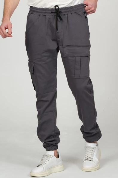 Erkek Kargo Cepli Beli ve Paçası Lastikli Jogger Pantolon - 8