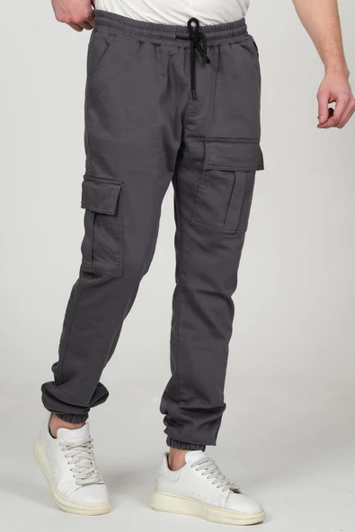 Erkek Kargo Cepli Beli ve Paçası Lastikli Jogger Pantolon - 7