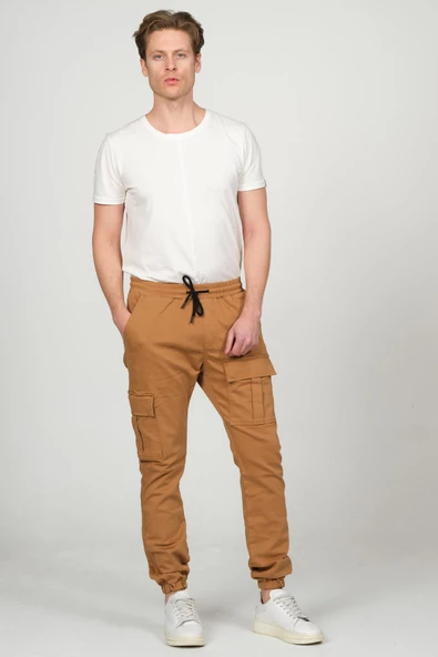 Erkek Kargo Cepli Beli ve Paçası Lastikli Jogger Pantolon - 12