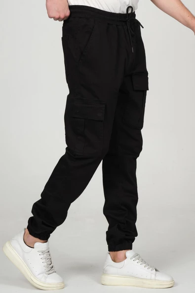 Erkek Kargo Cepli Beli ve Paçası Lastikli Jogger Pantolon - 5