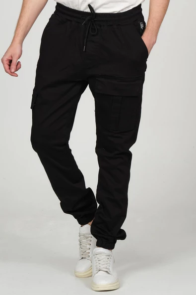 Erkek Kargo Cepli Beli ve Paçası Lastikli Jogger Pantolon - 2