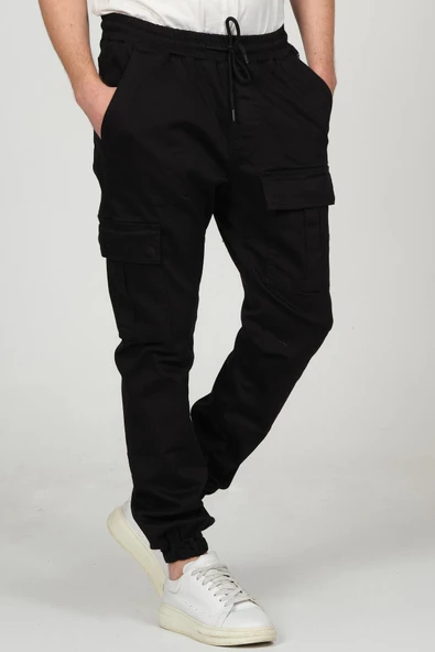 Erkek Kargo Cepli Beli ve Paçası Lastikli Jogger Pantolon - 4