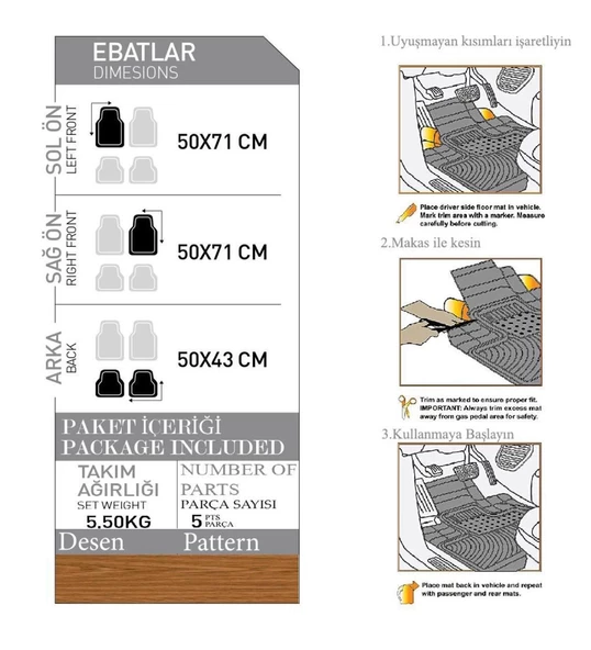 NISSAN QASHQAI 2007-2014 İcon Meşe Oto Paspas Seti - Resim 2