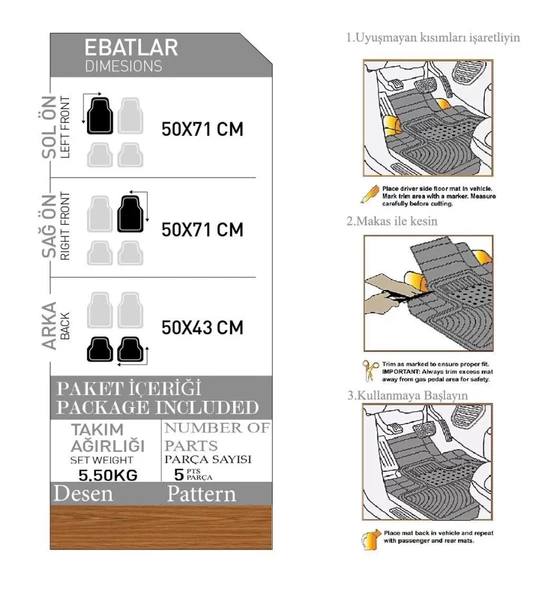 RENAULT MEGANE 3 2009-2016 İcon Meşe Oto Paspas Seti - Resim 3