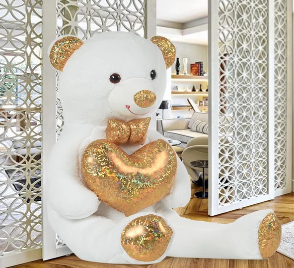 140 cm Işıltılı DORE Papyonlu, Kalp Tutan Peluş Ayı, Sevgiliye ÖZEL SERİ HEDİYE - 9
