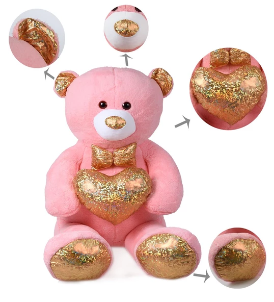 140 cm Işıltılı DORE Papyonlu, Kalp Tutan Peluş Ayı, Sevgiliye ÖZEL SERİ HEDİYE - 3