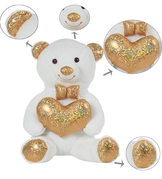 140 cm Işıltılı DORE Papyonlu, Kalp Tutan Peluş Ayı, Sevgiliye ÖZEL SERİ HEDİYE - 8