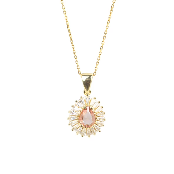 925 Ayar Gümüş Damla Zultanit ve Baget Taş Kolye - Resim 2