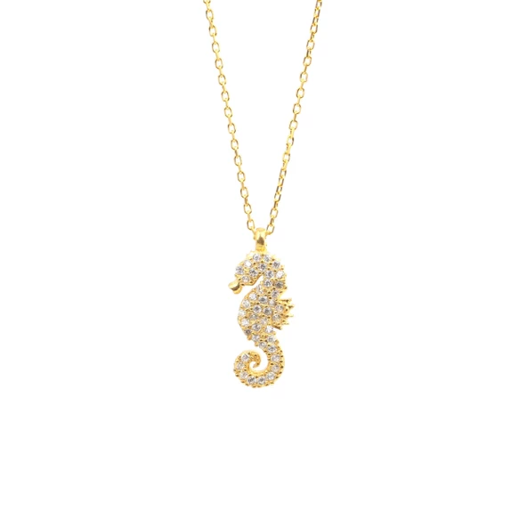 925 Ayar Gümüş Taşlı Deniz Atı Kolye - Resim 3