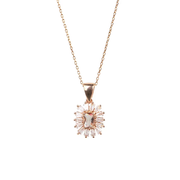 925 Ayar Gümüş Minik Dikdörtgen Zultanit ve Baget Taşlı Kolye - Resim 2