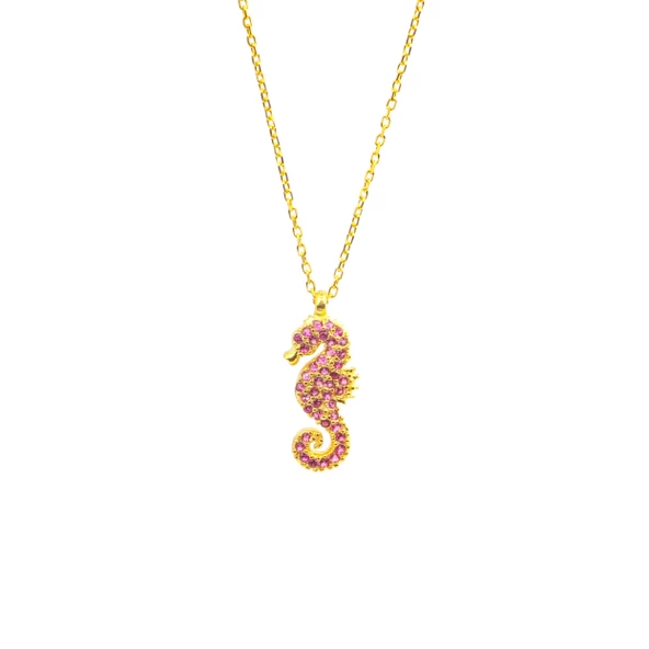 925 Ayar Gümüş Yakut Taşlı Deniz Atı Kolye - 3