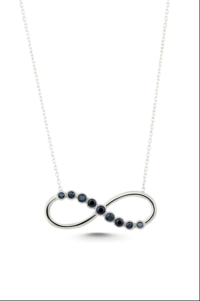 925 Ayar Gümüş Siyah Taşlı Sonsuzluk Modeli Kolye - Resim 6