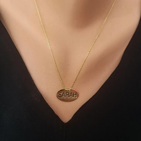 925 Ayar Gümüş Oval İsim Kolye ürün görseli 1