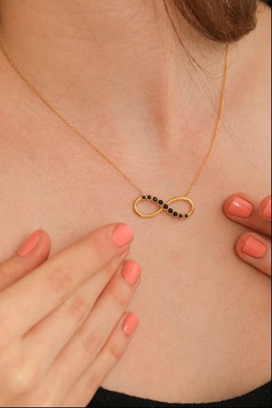 925 Ayar Gümüş Siyah Taşlı Sonsuzluk Modeli Kolye ürün görseli