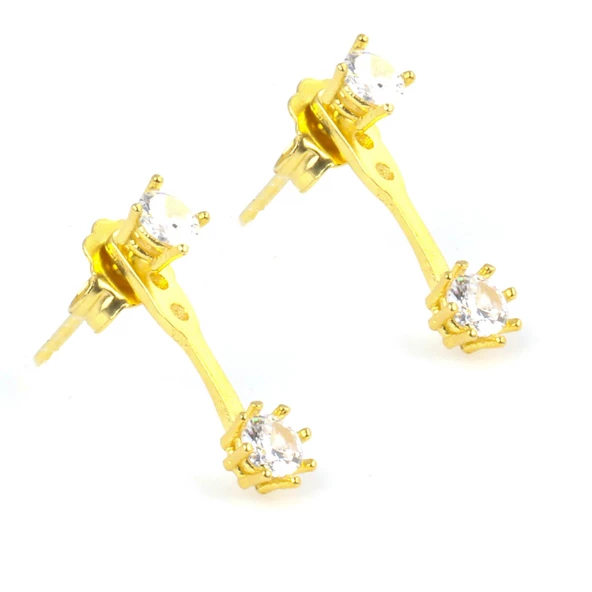 925 Ayar Gümüş Zirkon Taşlı Çift Taşlı Küpe - 7