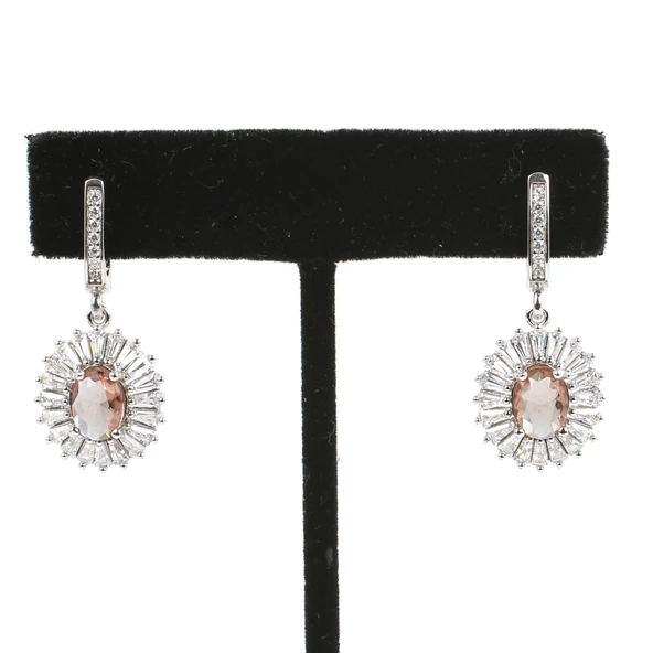 925 Ayar Gümüş Oval Zultanit ve Baget Taş Küpe ürün görseli 1