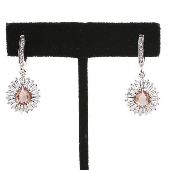 925 Ayar Gümüş Damla Zultanit ve Baget Taş Küpe ürün görseli