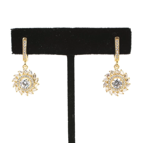 925 Ayar Gümüş Rüzgar Gülü Model Baget Taşlı Küpe - Resim 2