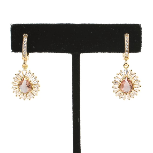 925 Ayar Gümüş Damla Zultanit ve Baget Taş Küpe - Resim 2