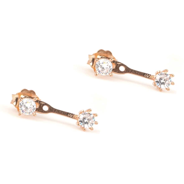 925 Ayar Gümüş Zirkon Taşlı Çift Taşlı Küpe - 5