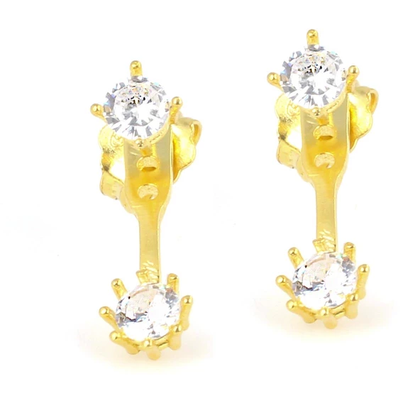 925 Ayar Gümüş Zirkon Taşlı Çift Taşlı Küpe - 8