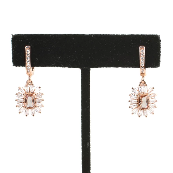 925 Ayar Gümüş Minik Dikdörtgen Zultanit ve Baget Taşlı Küpe - Resim 2