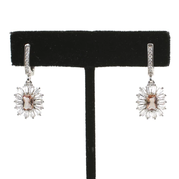 925 Ayar Gümüş Minik Dikdörtgen Zultanit ve Baget Taşlı Küpe ürün görseli