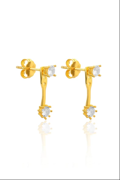 925 Ayar Gümüş Zirkon Taşlı Çift Taşlı Küpe - 9